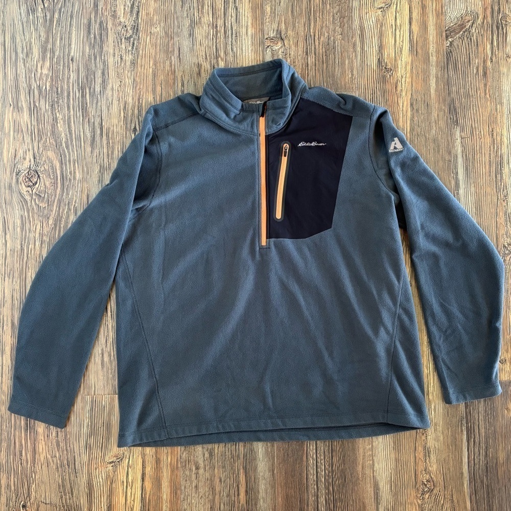 Eddie Bauer First Ascent Quarter Zip Fleece Pullover Jacket Mens XL Gray Hiking